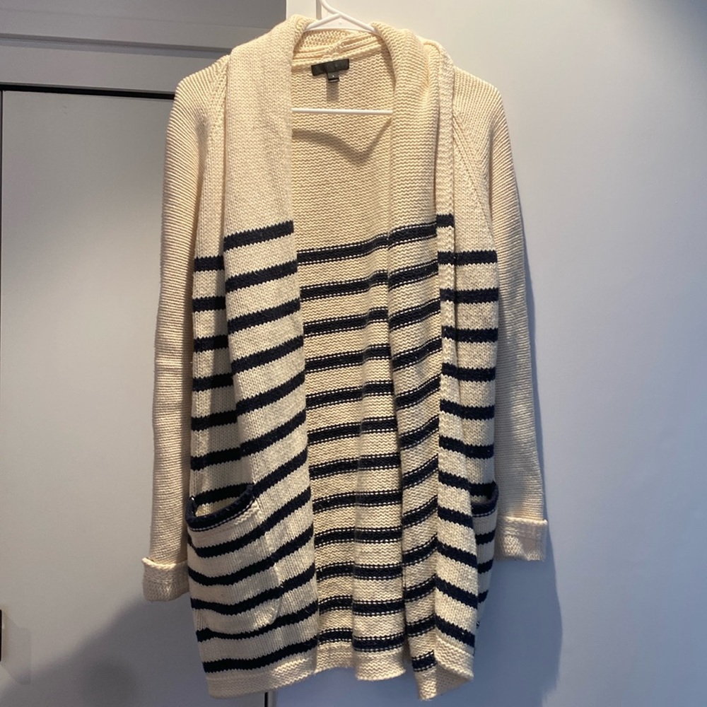 J.Crew blue and white striped cardigan